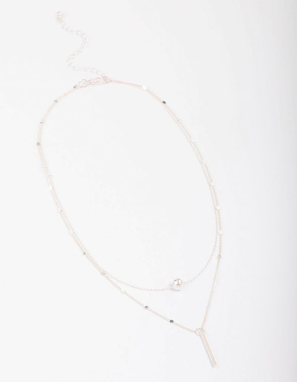 Silver Bar & Ball Layered Necklace