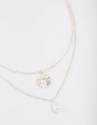Silver Disc & Pearl Layered Necklace - link has visual effect only
