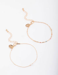 Gold Bead & Pearl Chain Bracelet Pack - link has visual effect only
