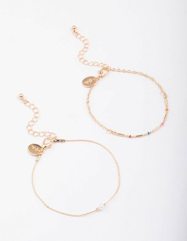 Gold Bead & Pearl Chain Bracelet Pack