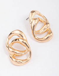 Gold Large Double Link Stud Earrings - link has visual effect only