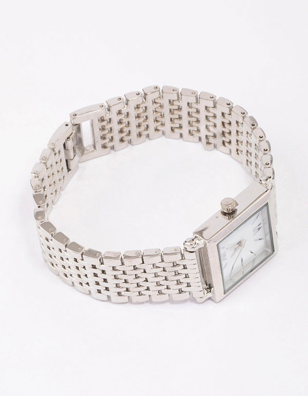 Silver & White Square Watch
