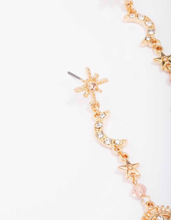 Gold Mixed Celestial Diamante Drop Earrings