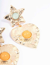 Gold Star & Heart Molten Drop Earrings - link has visual effect only