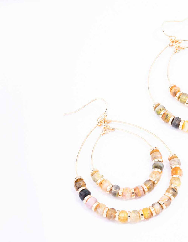 Gold Double Beaded Hoop Earrings