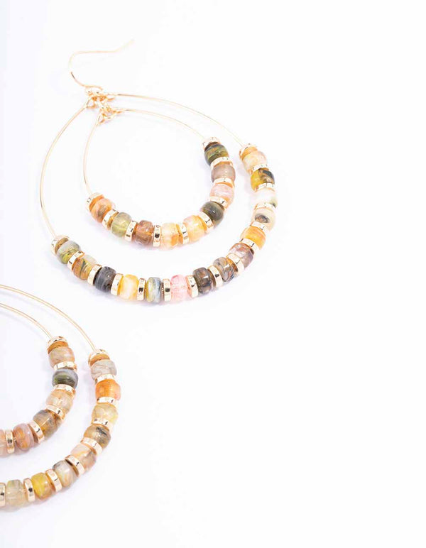 Gold Double Beaded Hoop Earrings