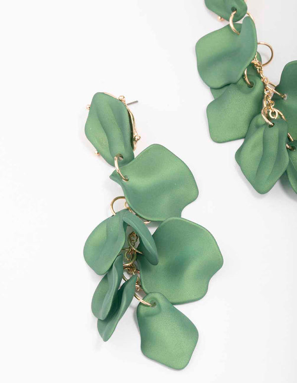 Green Coated Petal Drop Earrings