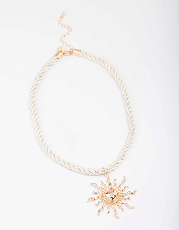 Gold Twisted Cord Sun Pendant Necklace