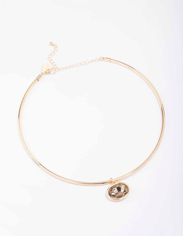 Gold Oval Facet Stone Choker