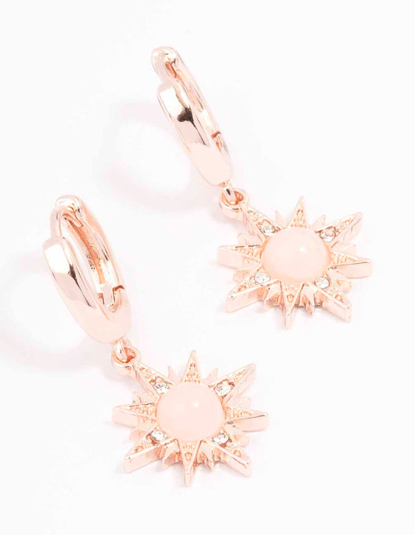 Rose Gold Rose Quartz Starburst Huggie Earrings