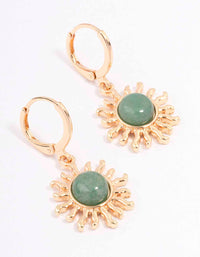 Gold Green Aventurine Sun Huggie Earrings - link has visual effect only