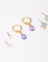Gold Plated Semi-Precious Planet Earring 3-Pack - link has visual effect only