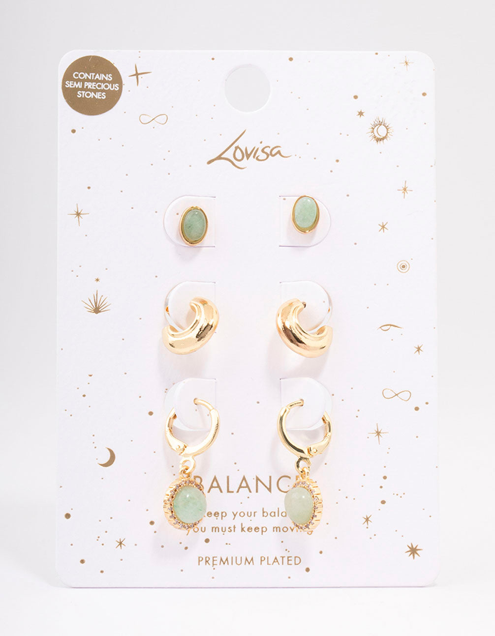 Gold Plated Semi-Precious Earring 3-Pack