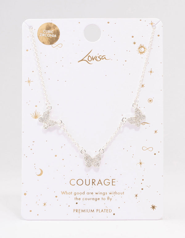 Silver Plated Station Butterfly Pendant Necklace