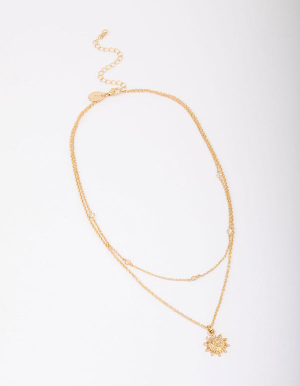 Gold Plated Double Layer Sun Necklace