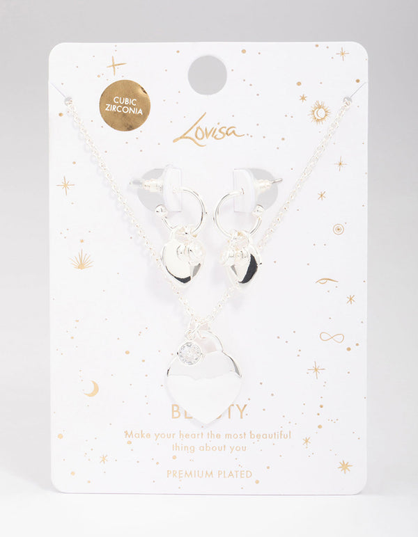 Silver Plated Heart Padlock Necklace & Earring Jewellery Set