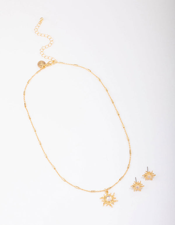 Gold Plated Sun Beam Necklace & Earring Jewellery Set