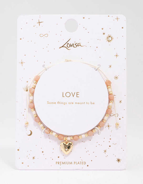 Gold Plated Semi-Precious Heart Adjustable Cord Bracelet