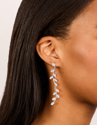 Silver Plated Long Swirling Cubic Zirconia Vine Drop Earrings - link has visual effect only