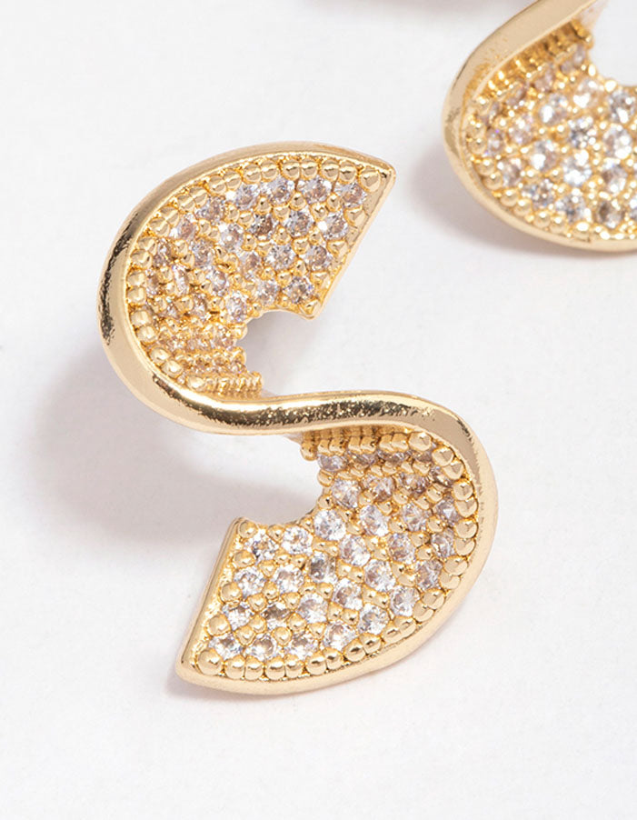 Gold Plated Cubic Zirconia Twisted Stud Earrings