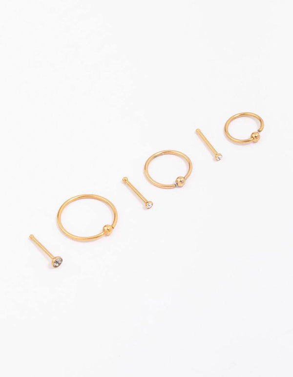 Gold Plated Surgical Steel Graduating Cubic Zirconia Nose Piercing 6-Pack