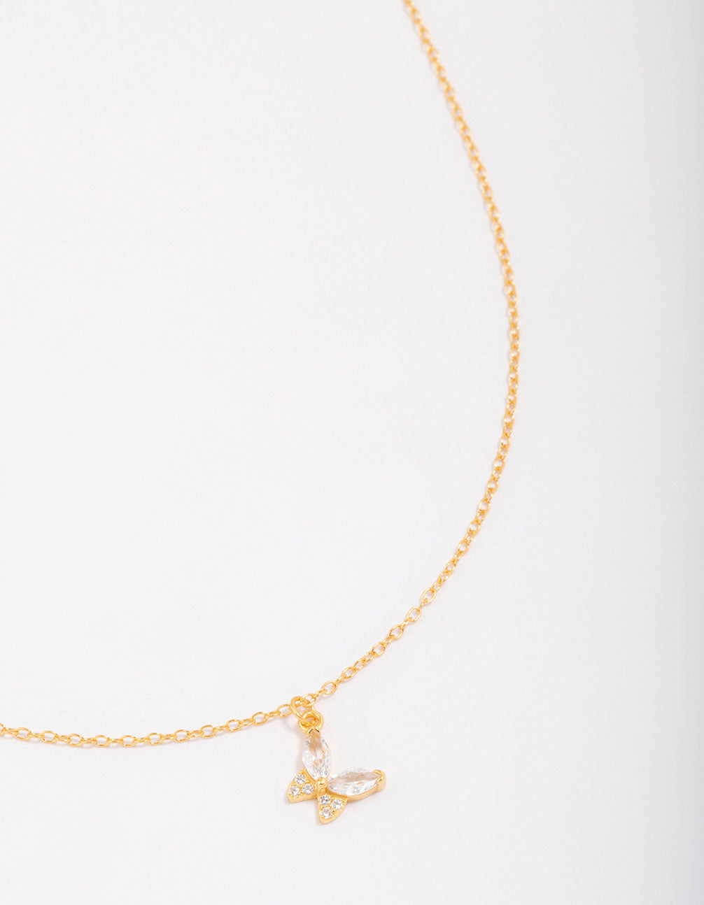 Gold Plated Sterling Silver Cubic Zirconia Butterfly & Angel Pendant Necklace
