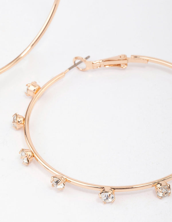 Gold Diamante Station Hoop Earrings