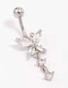 Piercing Barre De Ventre Double Papillon - Argent 925 Et Acier 316L, Pierre Cristal Zircon, Taille 14G/10mm - 1