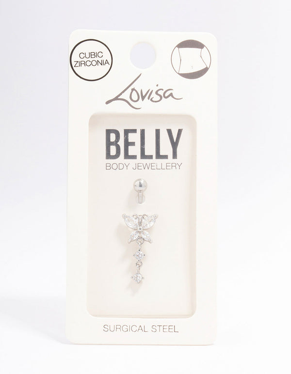 Surgical Steel Butterfly Double Drop Belly Piercing