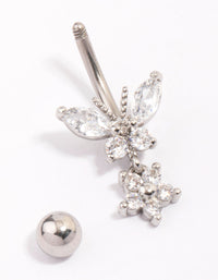 Surgical Steel Butterfly & Flower Belly Piercing - link has visual effect only