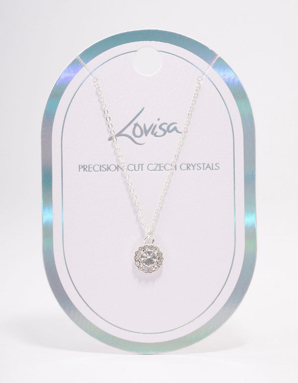 Silver Pear Crystal Halo Pendant Necklace