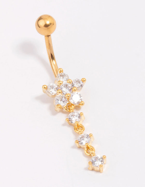 Gold Plated Titanium Cubic Zirconia Flower Belly Piercing