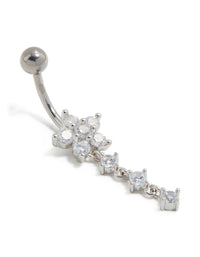 Titanium Cubic Zirconia Flower Triple Threadless Belly Bar - link has visual effect only
