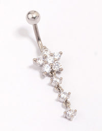 Titanium Cubic Zirconia Flower Triple Belly Piercing - link has visual effect only