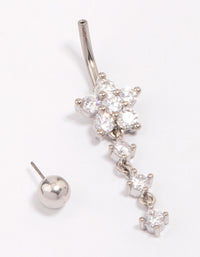 Titanium Cubic Zirconia Flower Triple Belly Piercing - link has visual effect only