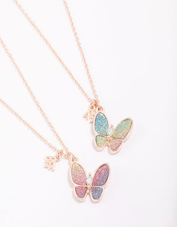Kids Rose Gold Glitter Butterfly Pendant Necklace Pack