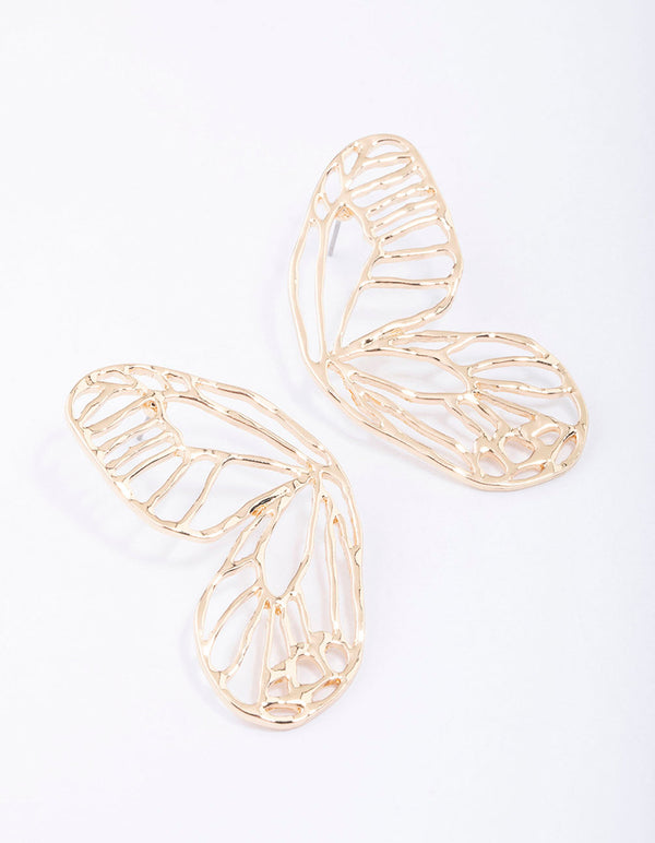 Gold Butterfly Wing Stud Earrings