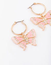 Gold Small Butterfly Pendant Drop Hoop Earrings - link has visual effect only