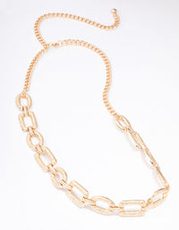 Gold Oval & Rectangle Link Chain Belt - link has visual effect only