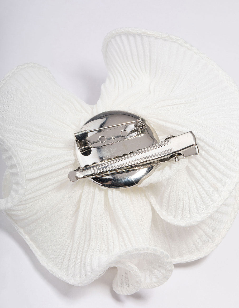 White Fabric Plisse Spiral Floral Hair Clip