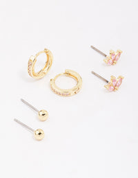 Gold Plated Brass Cubic Zirconia Marquise Earring 3-Pack - link has visual effect only