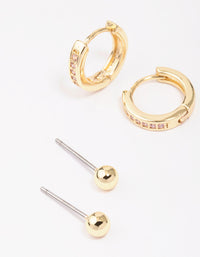 Gold Plated Brass Cubic Zirconia Marquise Earring 3-Pack - link has visual effect only