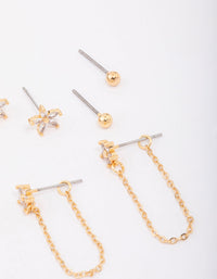 Gold Plated Brass Heart & Flower Chain Earring 4-Pack - link has visual effect only