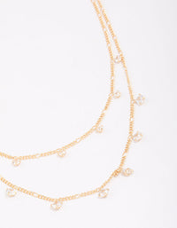 Gold Plated Double Cubic Zirconia Droplet Layered Necklace - link has visual effect only
