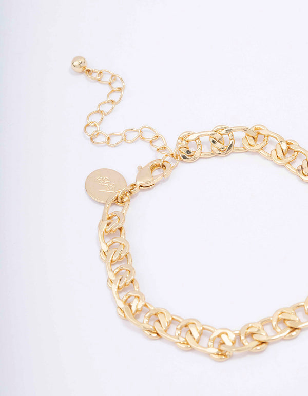 Gold Plated Brass Flat Loop Chain Bracelet