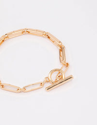 Gold Plated Chunky Rectangular Link FOB Bracelet - link has visual effect only