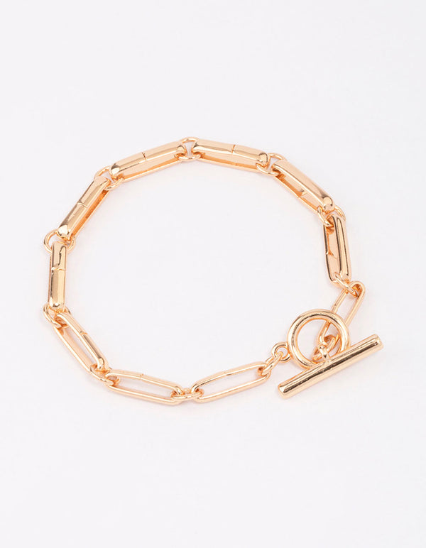 Gold Plated Chunky Rectangular Link FOB Bracelet