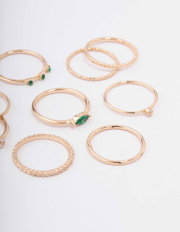 Gold Emerald Cubic Zirconia Marquise Ring 9-Pack