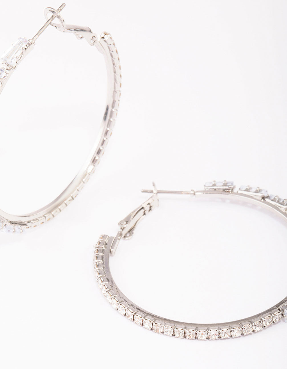 Silver Tapered Baguette Hoop Earrings