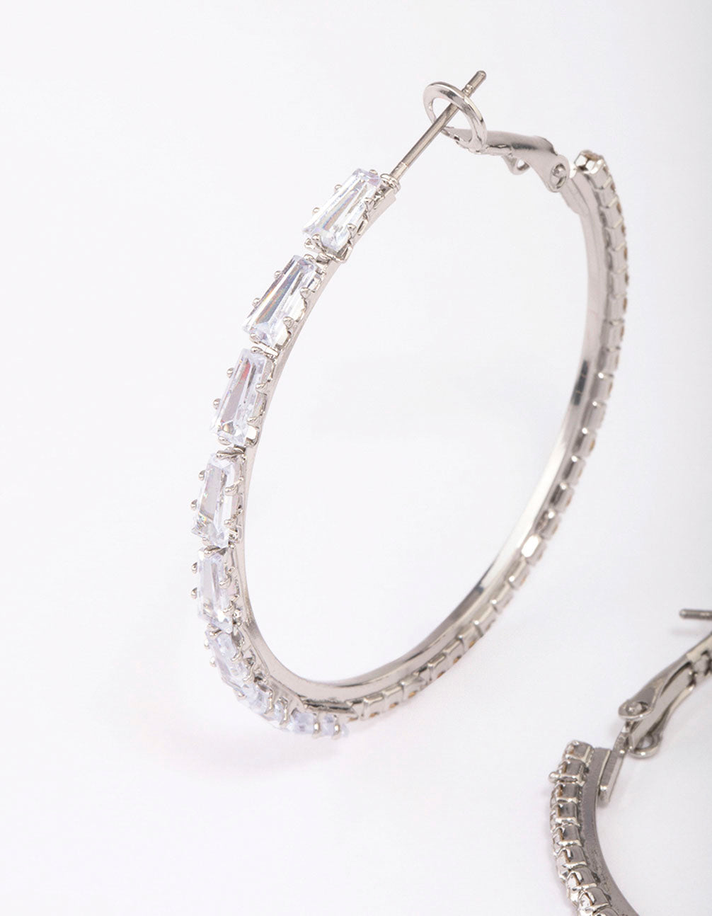 Silver Tapered Baguette Hoop Earrings